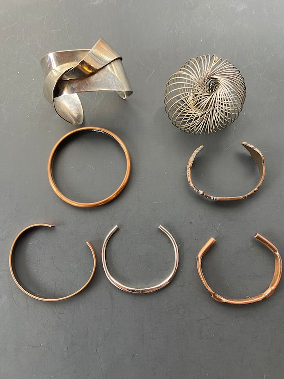 Vintage silver and copper bracelet, bangle, and cu