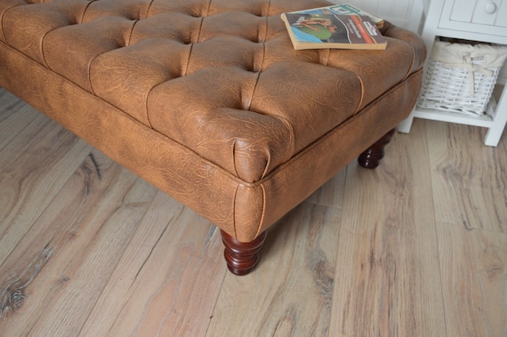 Brown leather chesterfield footstool discount