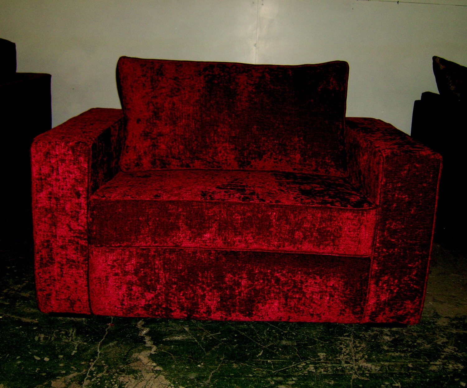 Cube Design Modern Cuddle Chair Upholstered in a Plush Crushed