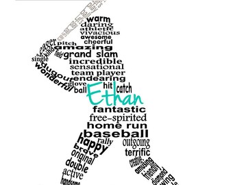 Baseball Player Word Art, Personalized Baseball Gift, Baseball Coach Gift, Baseball Art, Personalized Word Art, PRINTABLE DIGITAL FILE