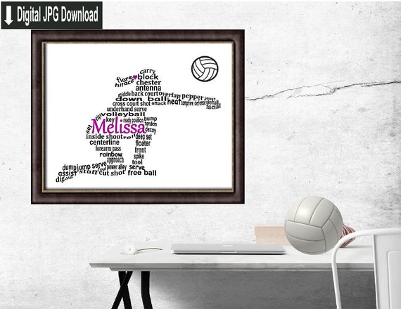 Personalized Girl Volleyball Digital Word Art Volleyball Wall Etsy
