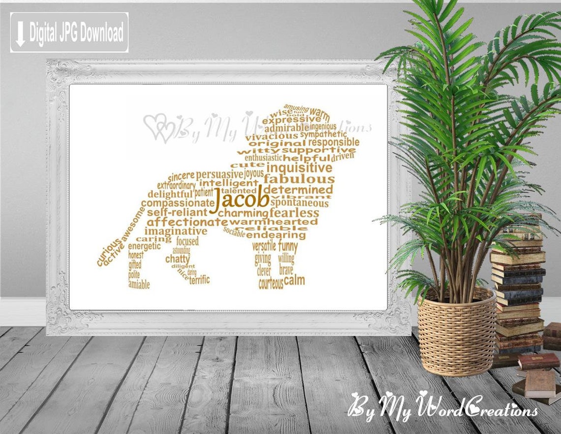 Personalized Lion Word Art Animal Wall Art Lion Digital Art Etsy