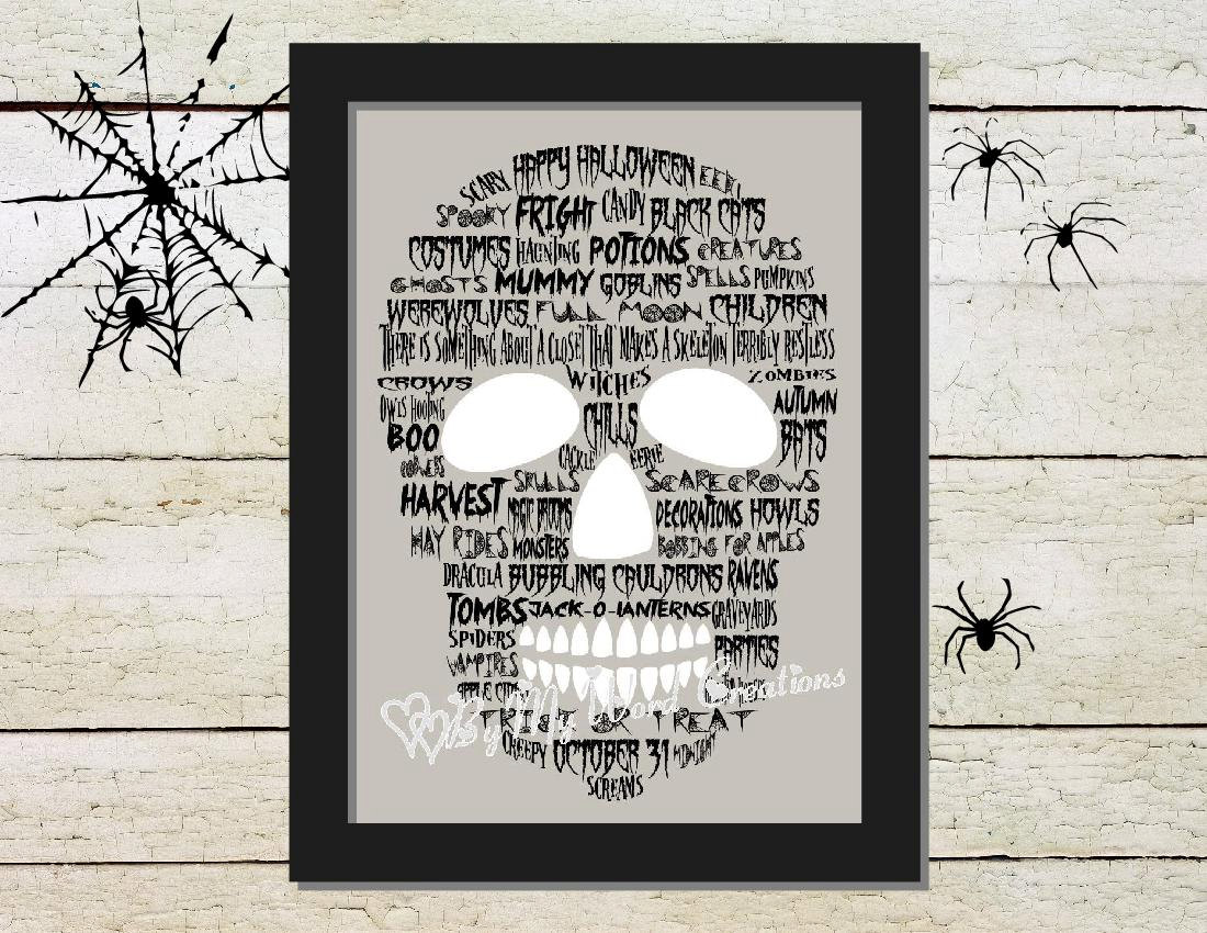 Halloween Skull Word Art Halloween Decoration Halloween Word Etsy