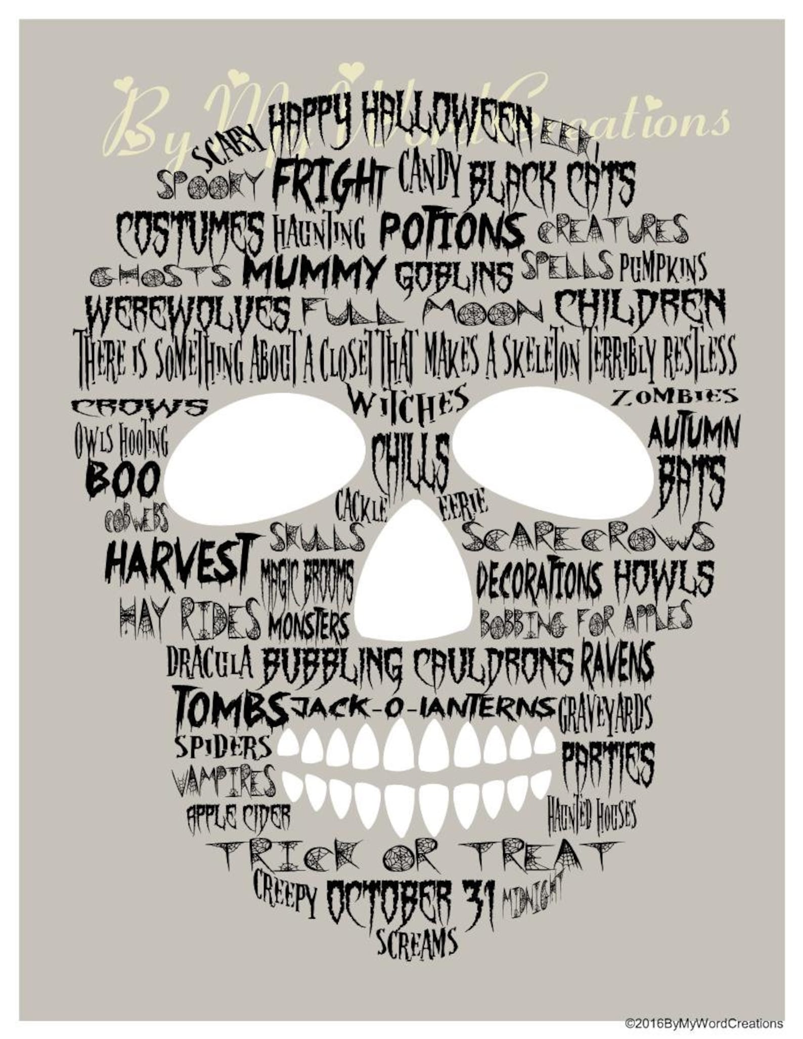 Halloween Skull Word Art Halloween Decoration Halloween Word Etsy