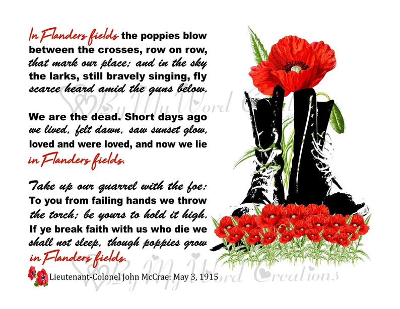 In Flanders Fields Word Art Poppy Wall Art Veteran Gift | Etsy