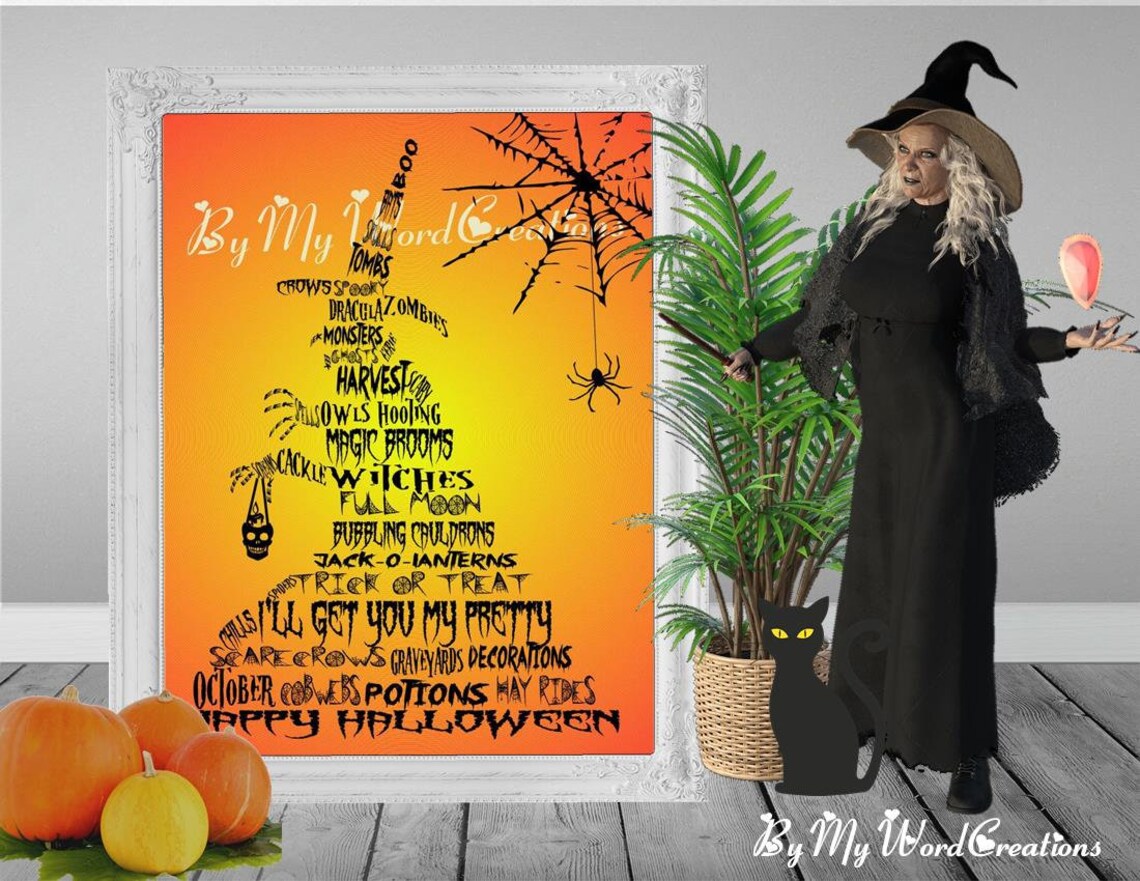 Halloween Witch Word Art Halloween Decoration Halloween Word Etsy