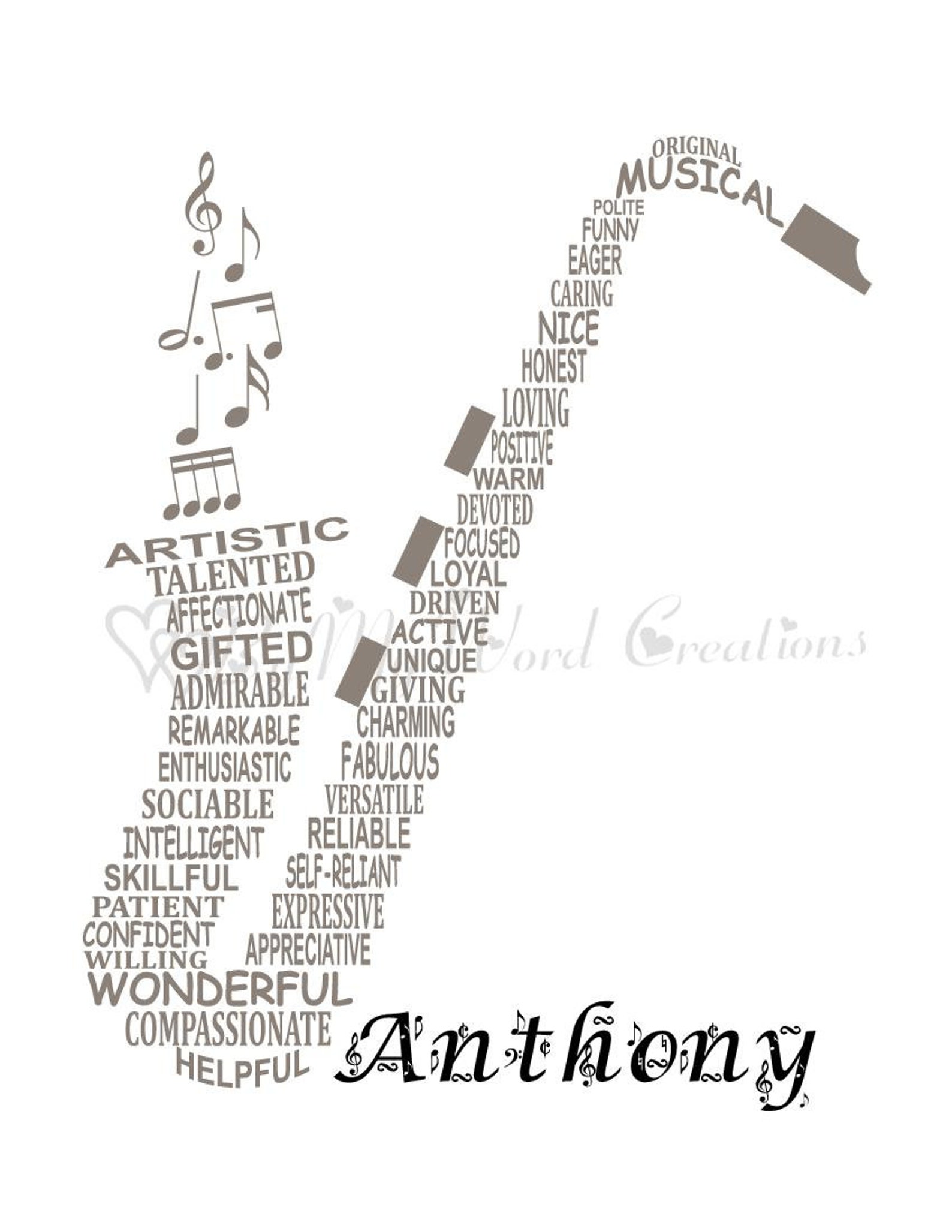 Personalized Saxophone Word Art Saxophone Digital Wall Art Etsy
