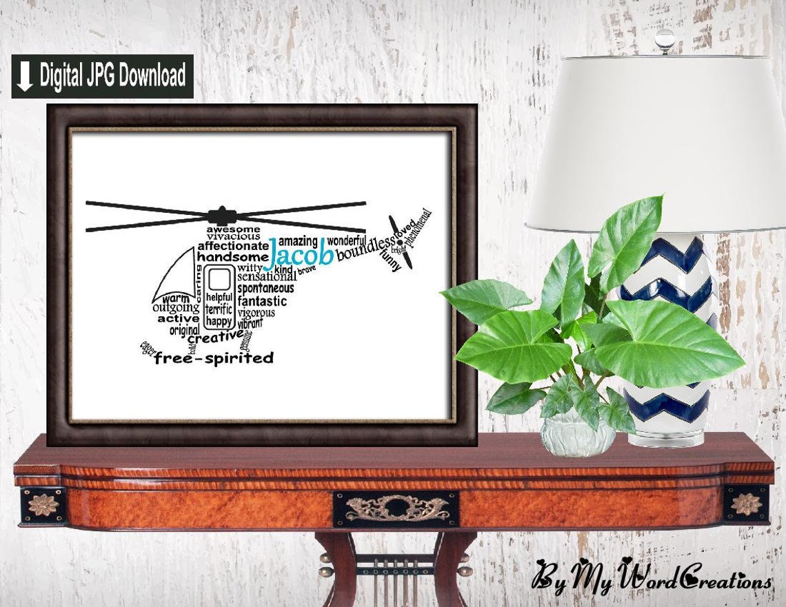 Personalized Helicopter Word Art Helicopter Digital Wall Art Etsy