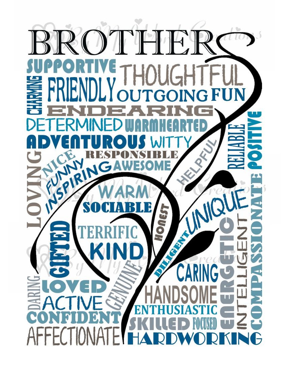 Brother Subway Art Brother Word Art Brother Wall Art Etsy