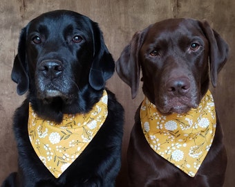 Mustard floral fall floral snap on bandana dog bandana pet bandana