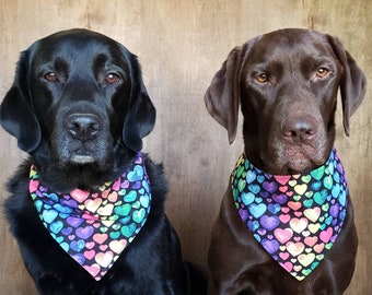 Rainbow watercolor hearts snap on bandana dog bandana pet bandana