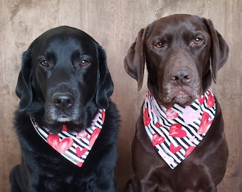 Hearts on stripes snap on bandana dog bandana pet bandana