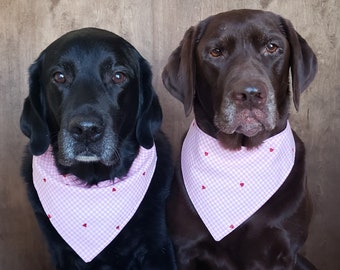 Valentine gingham with tiny embroidered hearts snap on bandana dog bandana pet bandana