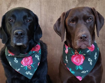 Winter floral snap on bandana dog bandana pet bandana