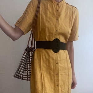 vintage mustard yellow button down shift dress