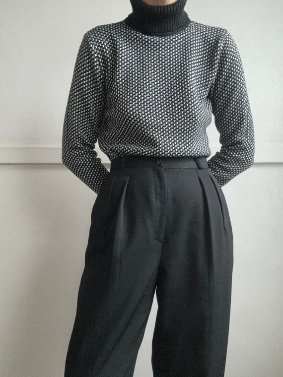 Vintage cotton black and white knit turtleneck - image 2