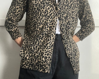 Vintage merino wool leopard print cardigan sweater