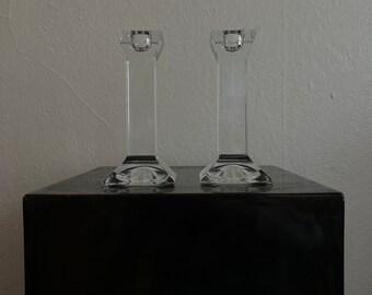 Vintage pair of clear glass candle holders