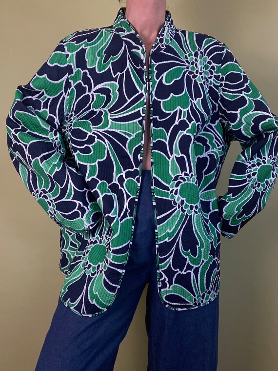 vintage blue and green floral quilted jacket size… - image 3