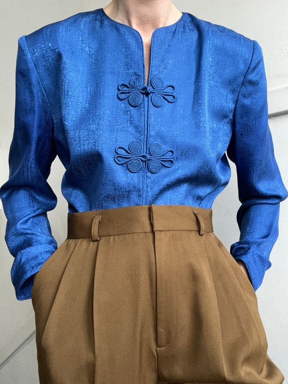 Vintage cobalt blue silk cheongsam blouse - image 6