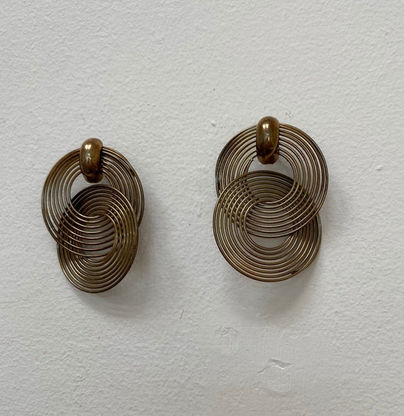 vintage bronze toned concentric elipse earrings - image 3