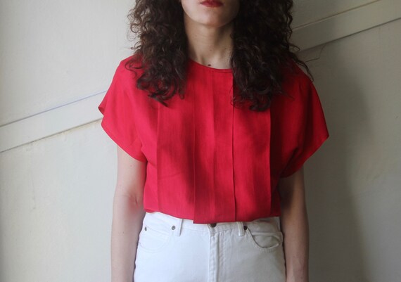vintage pure silk red pleated blouse