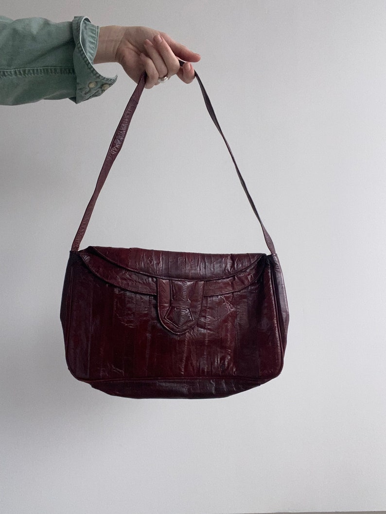 vintage burgundy eel skin shoulder bag image 4