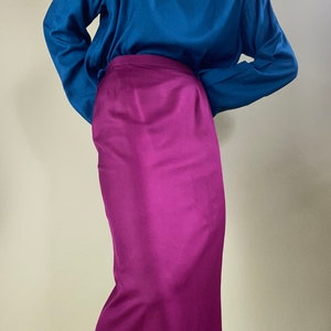 vintage silk fuchsia pencil skirt size 4 image 2