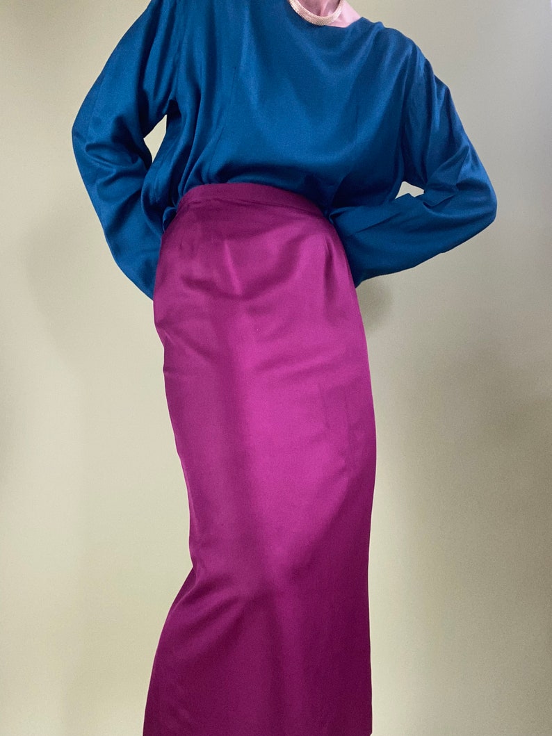 vintage silk fuchsia pencil skirt size 4 image 2