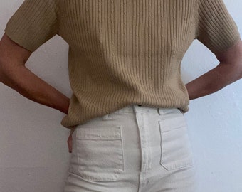 vintage coffee ribbed knit mock neck sweater