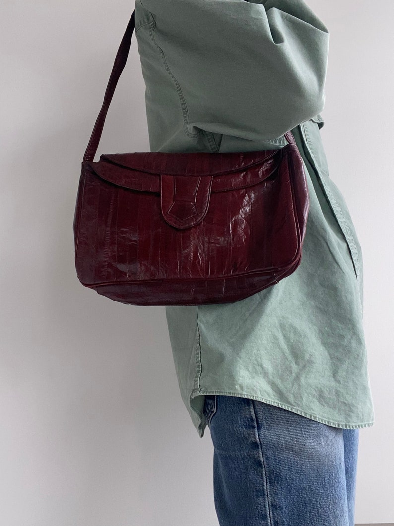 vintage burgundy eel skin shoulder bag image 1