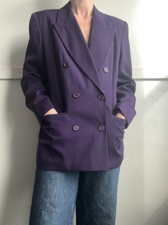 Vintage purple wool double breasted blazer - image 5