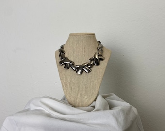 vintage silver toned minimalist bib necklace
