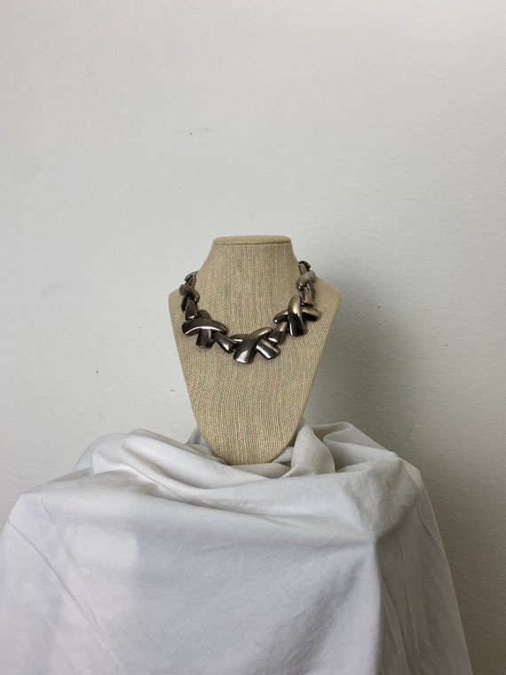 vintage silver toned minimalist bib necklace