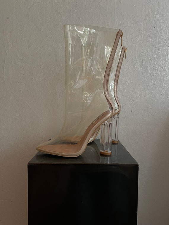 Vintage clear rubber high heeled boots size US 6