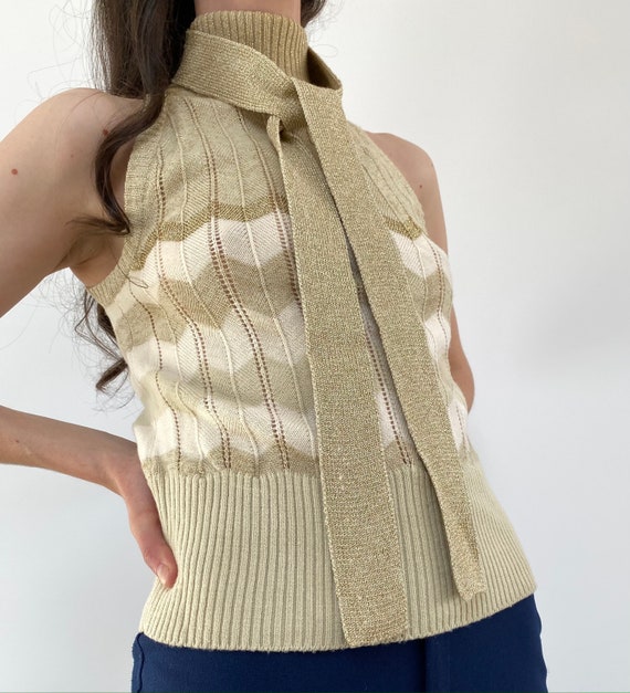 SALE vintage sleeveless metallic knit turtleneck - image 3