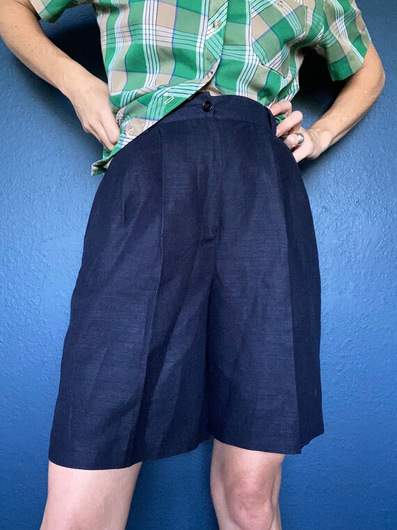vintage navy linen high waisted shorts - image 2