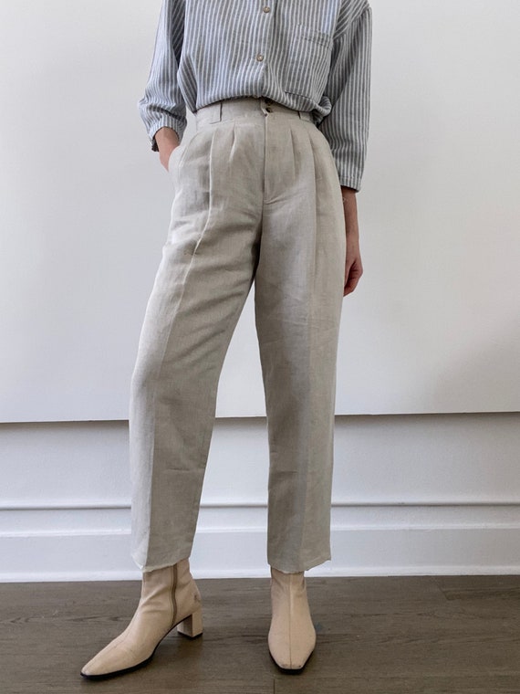 vintage high rise linen blend trousers - image 4