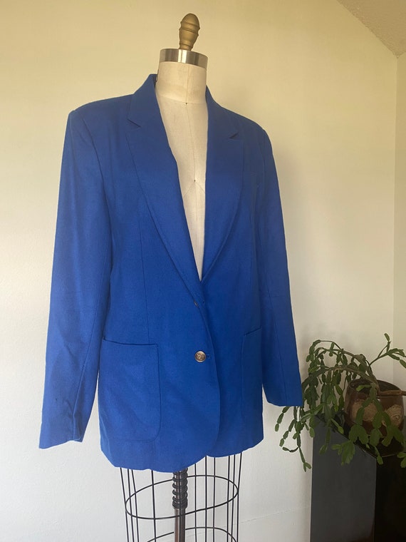 vintage primary blue wool blazer jacket size larg… - image 5
