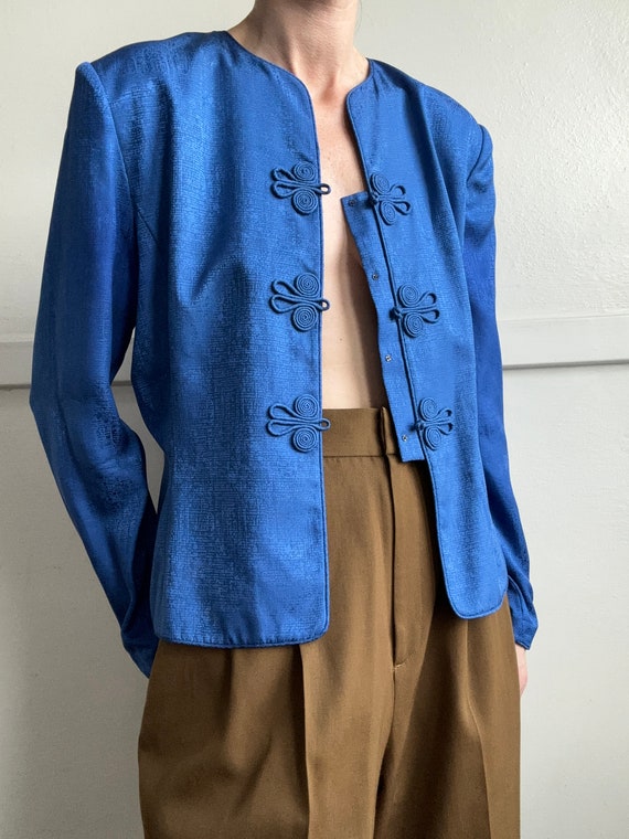 Vintage cobalt blue silk cheongsam blouse - image 4