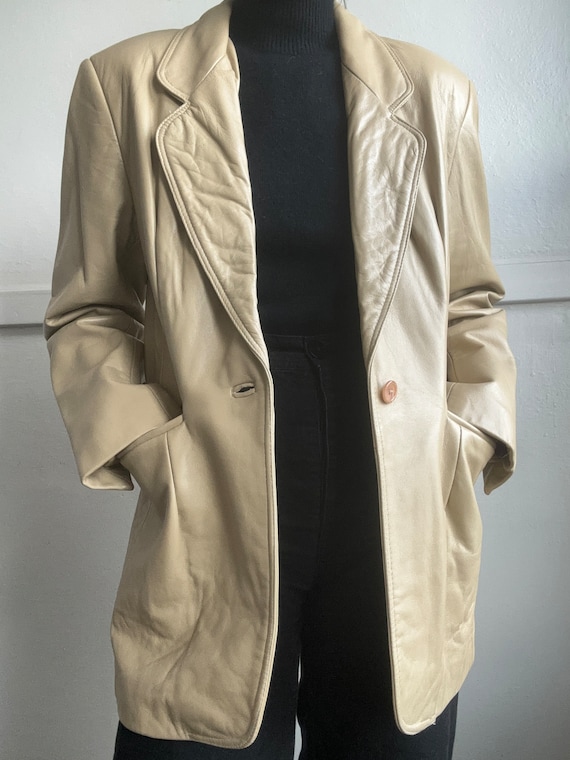 Vintage light tan leather blazer coat medium