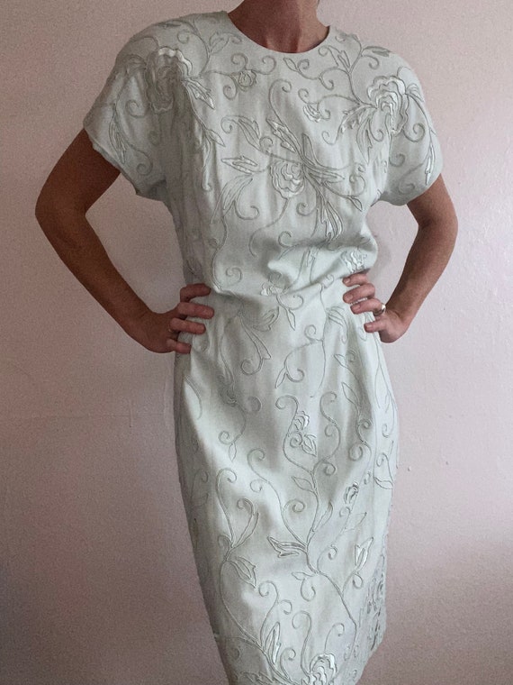 vintage sea foam embroidered shift dress - image 5