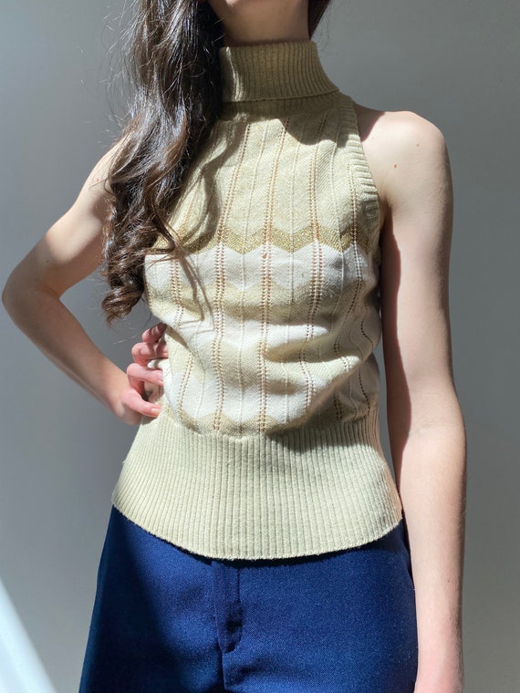 SALE vintage sleeveless metallic knit turtleneck - image 2