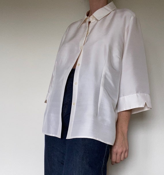 vintage ivory silk button down blouse womens xl