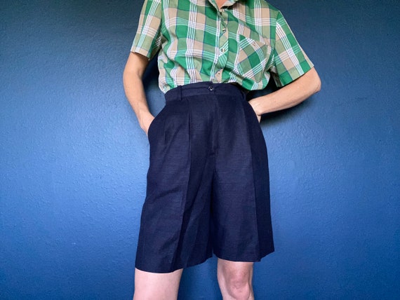 vintage navy linen high waisted shorts - image 5