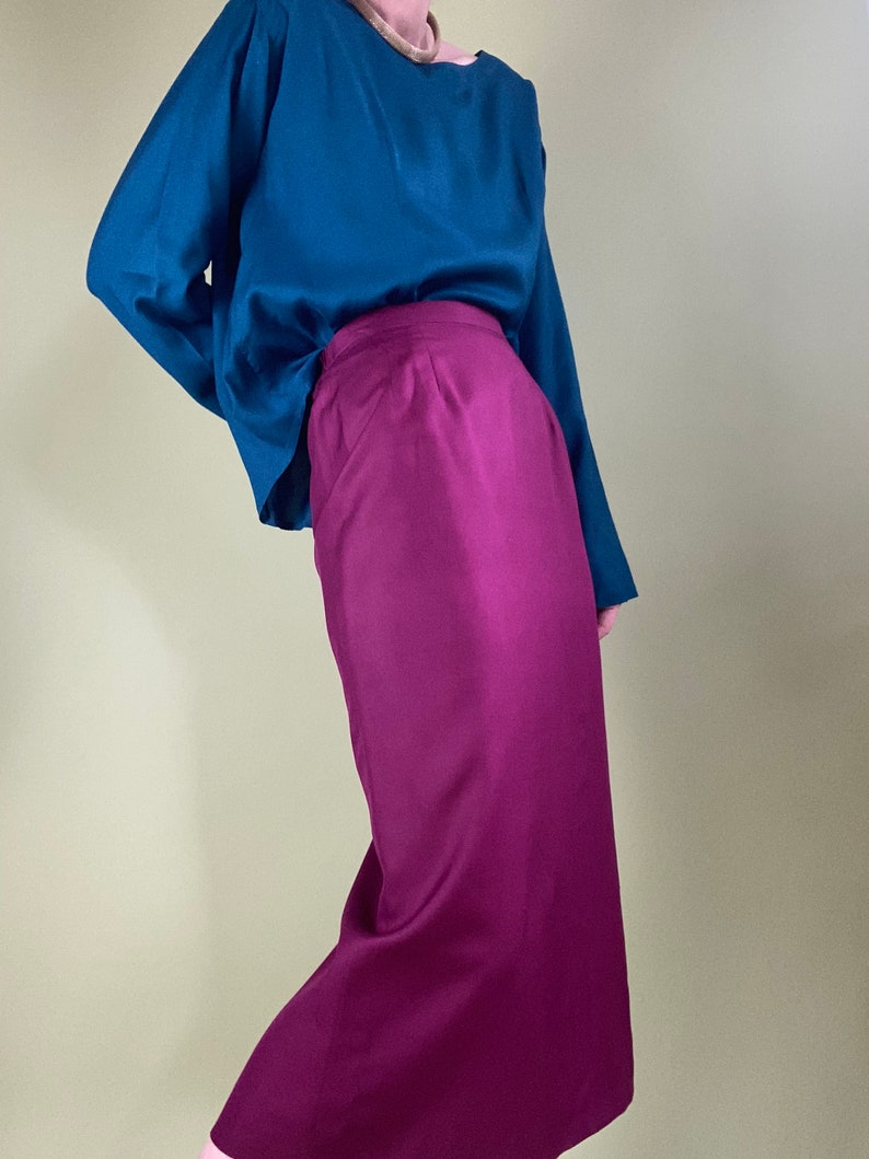 vintage silk fuchsia pencil skirt size 4 image 5