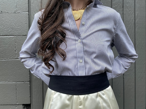 classic cotton pinstripe button down blouse - image 4