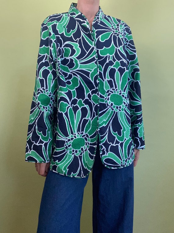 vintage blue and green floral quilted jacket size… - image 6