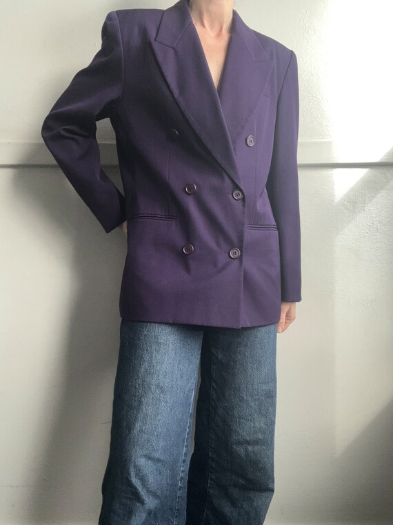 Vintage purple wool double breasted blazer - image 4