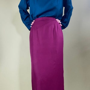 vintage silk fuchsia pencil skirt size 4 image 3